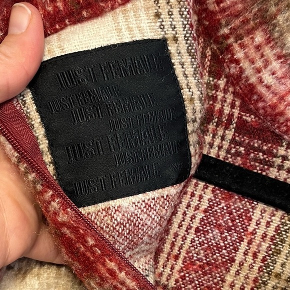 Just Female Plaid Wood Blouse Wool Blend Mock Neck - Picture 9 of 11